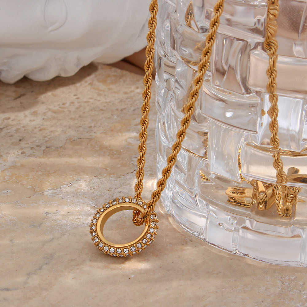 Basic Round Stainless Steel Necklace Inlaid Zircon Stainless Steel Necklaces_colorza_3