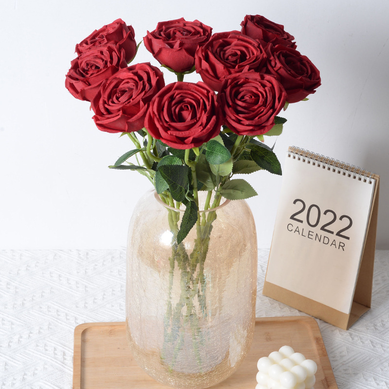 Simulación solo Royal Rose Wedding Home living room Decoración Retro Francés regalo del Día de San Valentín flores falsas