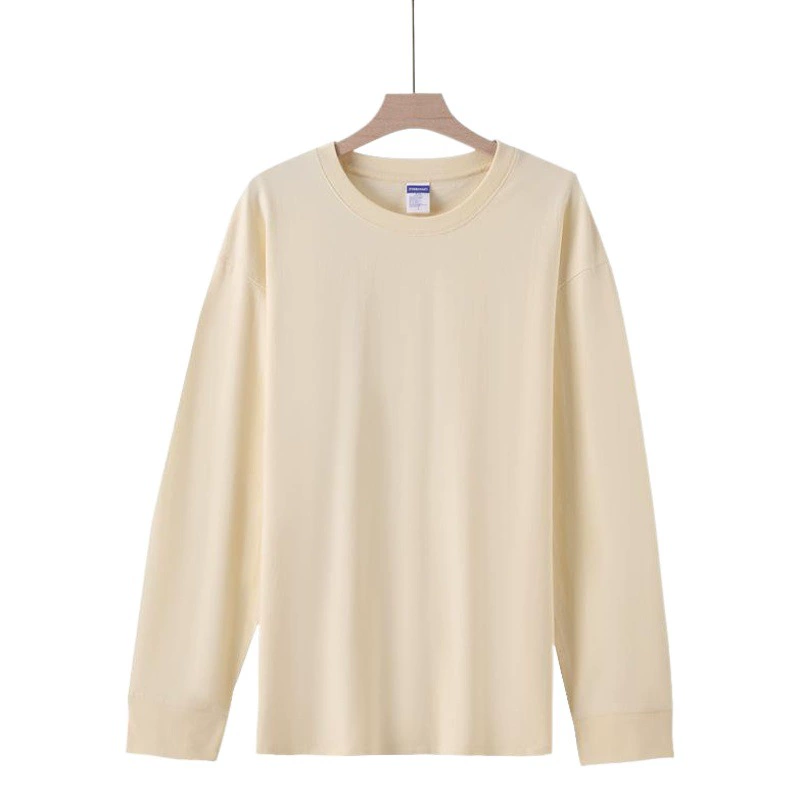 Футболка с длинным рукавом и резьбой 260 г, плотная Мужская и женская однотонная хлопковая верхняя одежда, осенняя одежда, Базовая рубашка