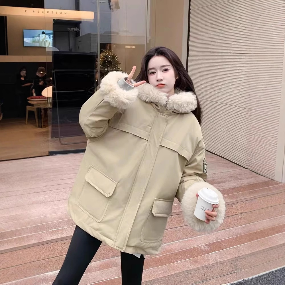 2025 invierno comercio exterior de cordero encapuchado y terciopelo para superar la nueva moda de ropa de algodón de plumón de mujer chaqueta de algodón abrigo image 3