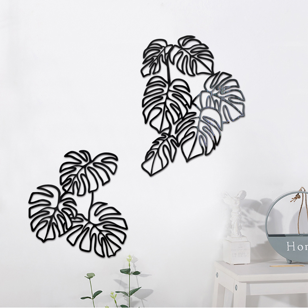 JM1076 Cross-Border 3D Palm Leaf Acrylic Home Decoration Self-Adhesive Mirror Wall Sticker_voghion.com