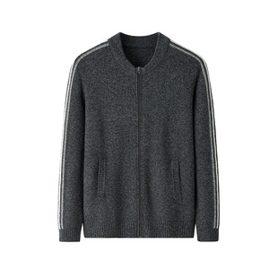 Color-Blocked Double-Pocket Cashmere Cardigan for Men, 100% Cashmere, Large Size, Casual Business, Warm Knit Jacket, New Product