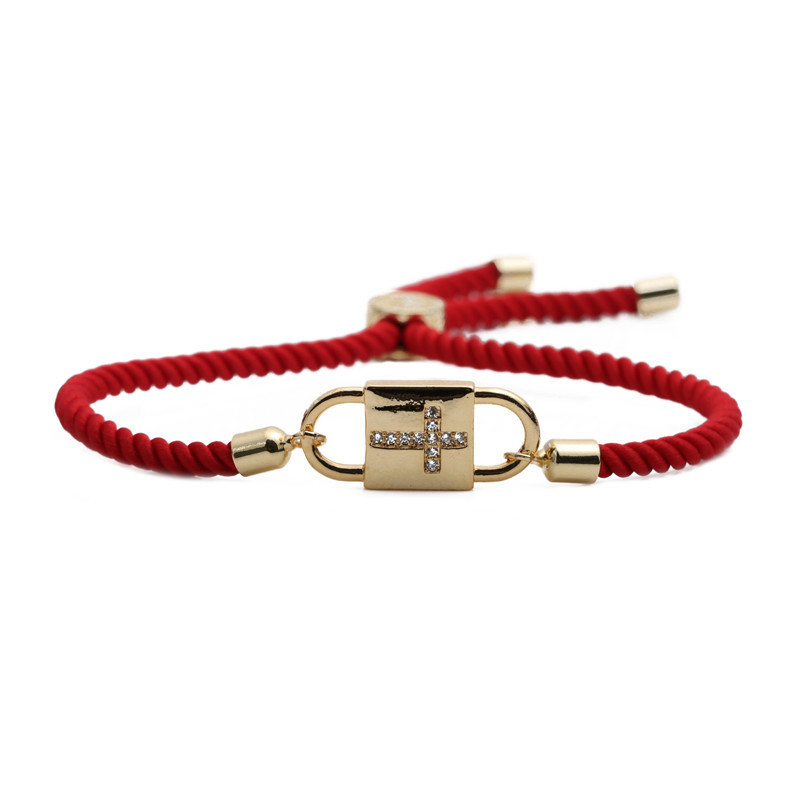 Nueva Pulsera Ajustable De Cuerda Roja Religiosa Con Cruz De Circonio display picture 1