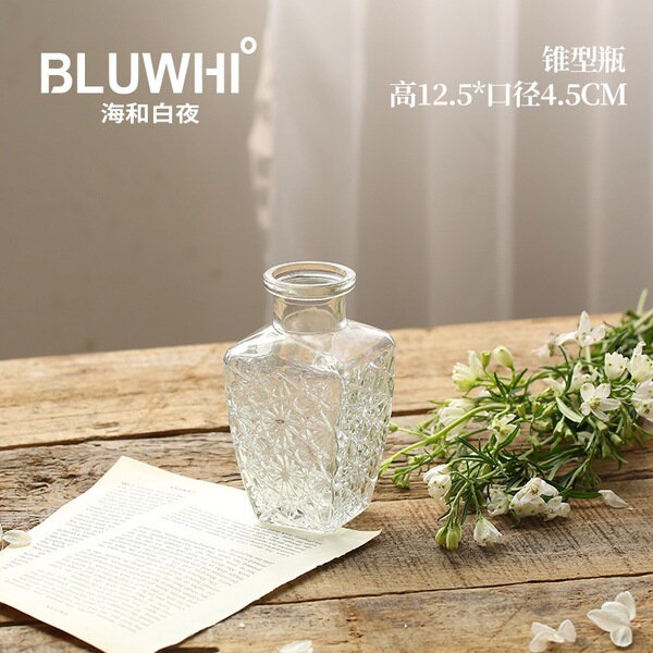 Retro light luxury relief transparent French mini glass vase living…