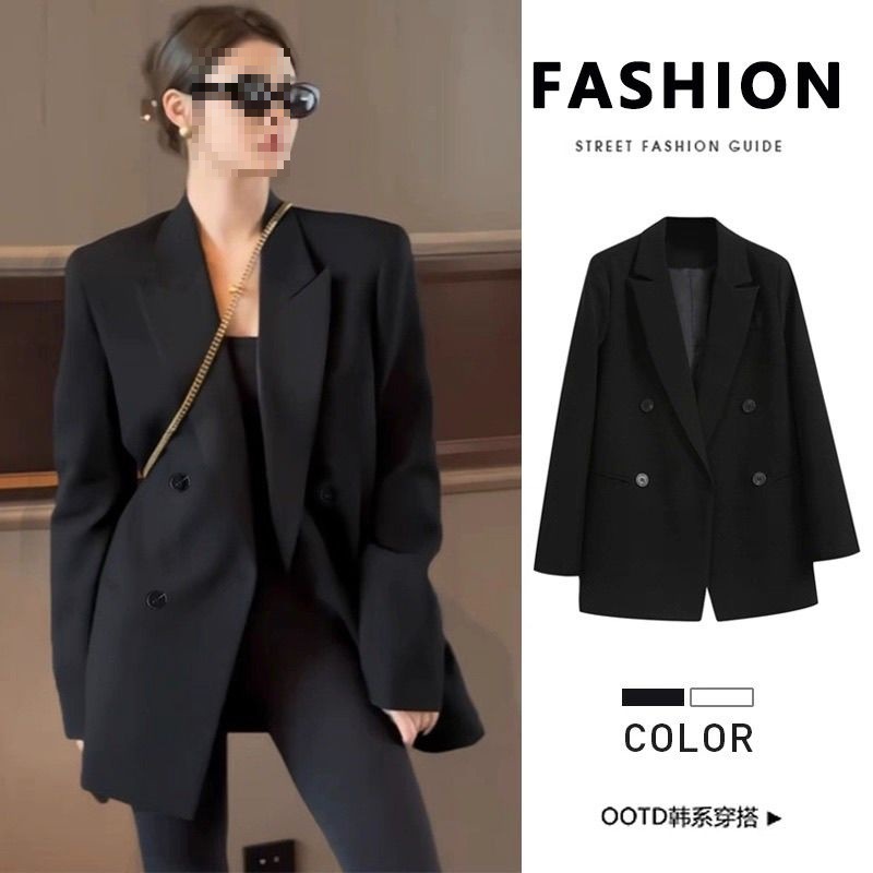 Sexy Black Temperament Suit Jacket for Women New Spring and Autumn Small Casual Loose Korean Style Suit