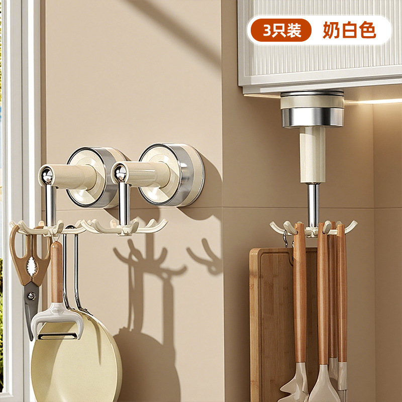 Ventosas de cocina gancho giratorio sin agujeros de perforación casera de cocina de cocina colgante de pared estante de utensilios de cocina multifuncional