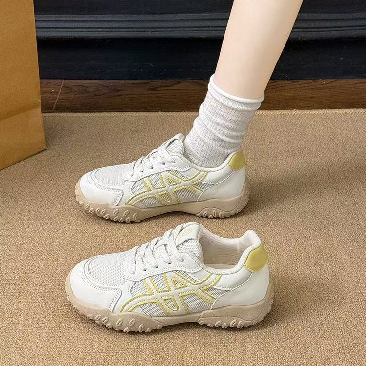 台州橡胶底运动鞋女2025秋季新款拼色简约老爹鞋学院风系带跑步鞋|undefined