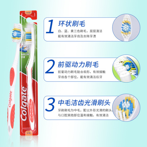 Colgate Toothbrush Cleaning Medium Hair Toothbrush Wholesale Adult Family Pack Hard-Bristled Household Full Box Clean Portable