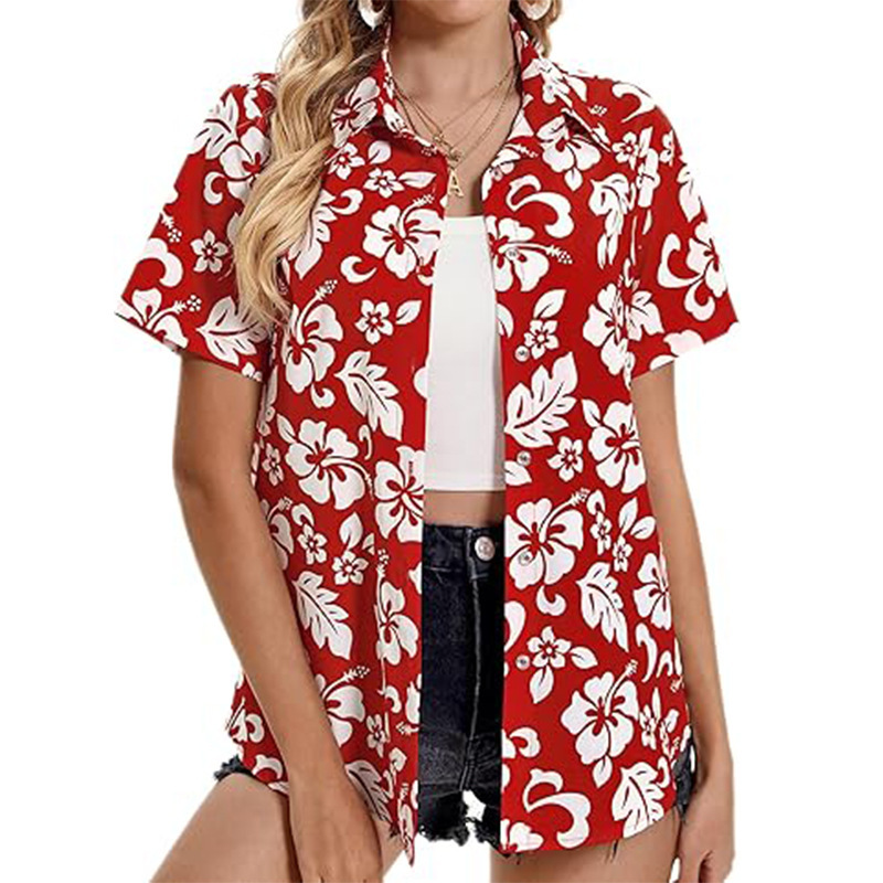 Amazon Tiktoktemu2025 New European and American Cross-Border Women's Clothing Hawaiian Shirt Summer Beach Button Top