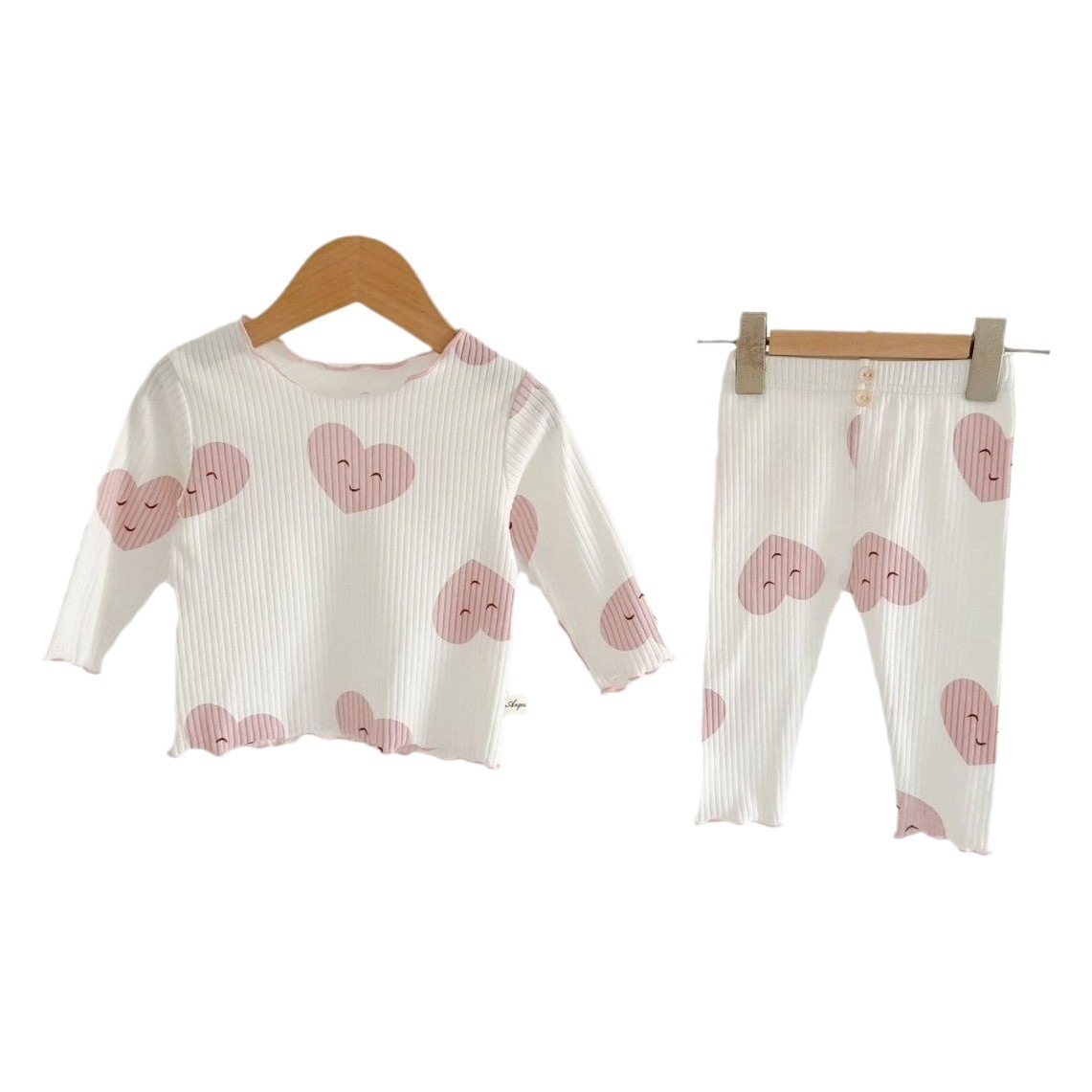 Ropa para el hogar de las niñas otoño nuevo bebé de manga larga de seda de hielo costilla pijama de dos piezas conjunto traje de oreja de madera