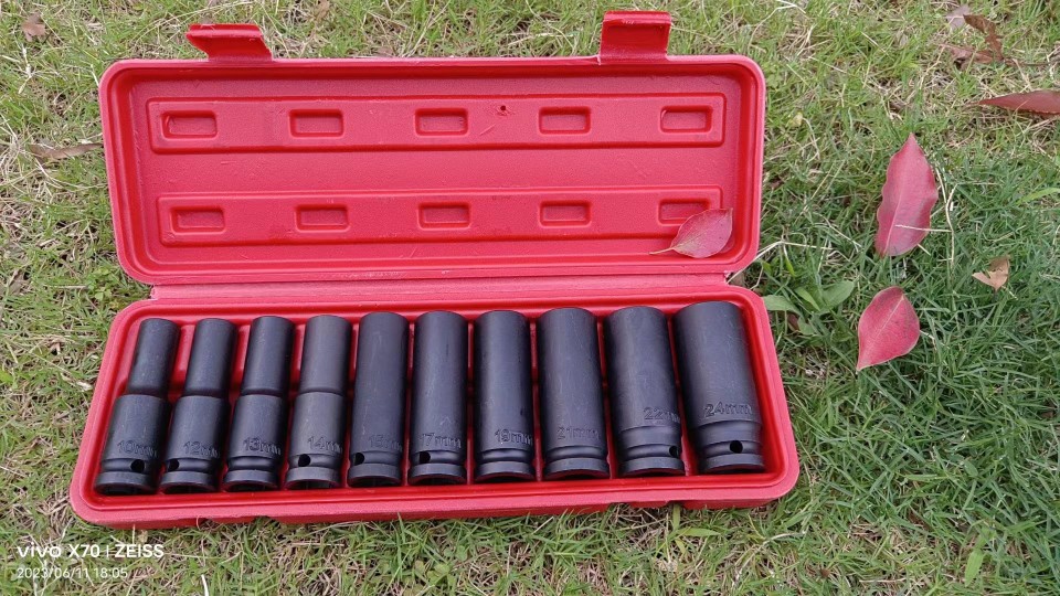 Large Impact Wrench Socket Set with Electric Wrench, Extended Hex Wrench Set for Auto Repair and Mechanical Work, 8-32mm