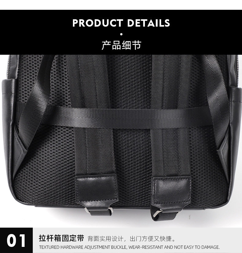 Ba lô nam da thật dệt tay thủ công, ba lô du lịch công sở dung tích lớn, ngăn máy tính 15,6 inch — Màu đen chi tiết 21