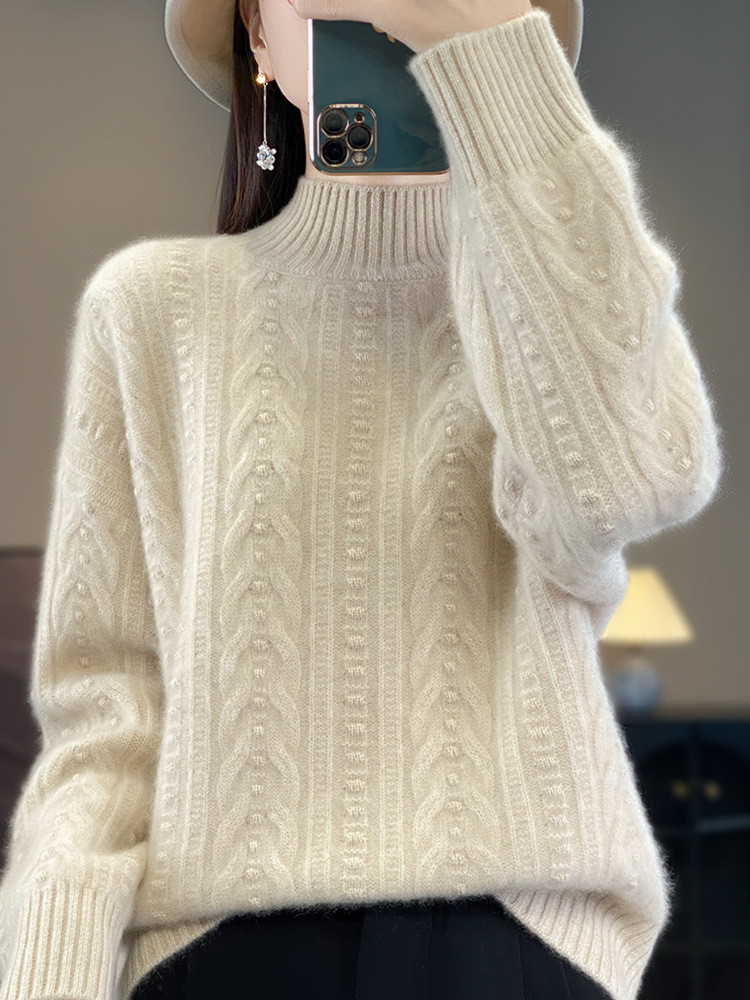 Women's half turtleneck thickened woolen sweater autumn and winter new skin-friendly warm cashmere knitted sweater fashionable all-matching bottoming shirt