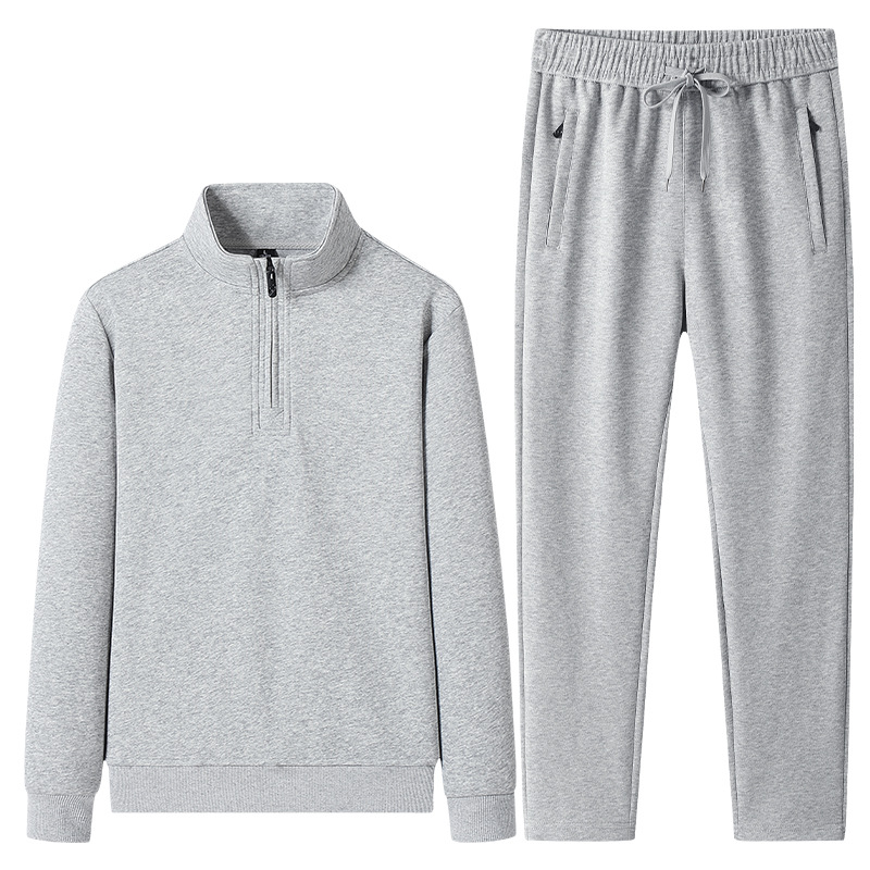 Trajes deportivos de algodón transfronterizos de primavera y otoño para hombres, camisetas de manga larga con medio cremallera, pantalones rectos para hombres, set de dos piezas.