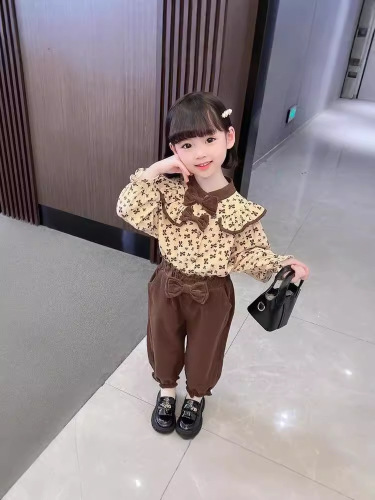 Spring Outfit Set for Girls 2025 New Flowered Top for Baby Girls Children Fashion Autumn Pants Two-Piece Set for Toddlers