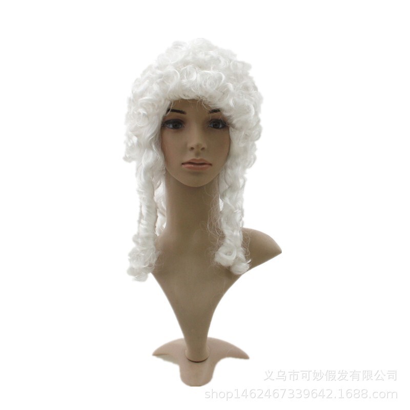 Performance props for parties and shows, ball wigs, judge's hat, duke-style judge's curly white lawyer wig Performance props for parties and shows, ball wigs, judge's hat, duke-style judge's curly white lawyer wig
