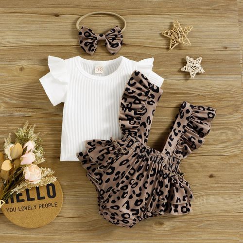 Baoxin Foreign Trade Children's Clothing European and American Summer Infant and Toddler Pit Short Sleeve Leopard Print Lotus Leaf Triangle Bag Fart Children's Harness Suit