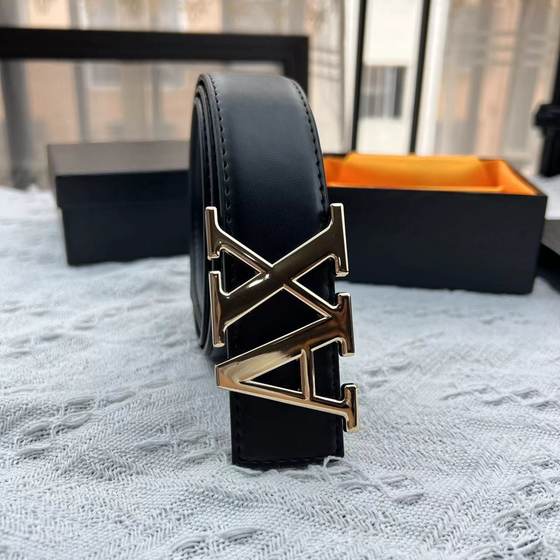 2025 New Cross-border Men's Belt Letter AX Buckle Belt 3.8cm Fashion Plain Litchi Simple Hundred