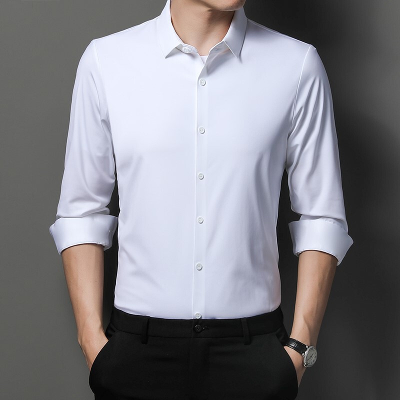 皮尔卡丹高档男士桑蚕丝长袖衬衫春秋季薄款男装商务休闲免烫衬衣|undefined