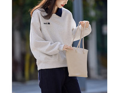 假两件拼接刺绣卫衣女2025秋季新款POLO领小个子宽松减龄显瘦上衣
