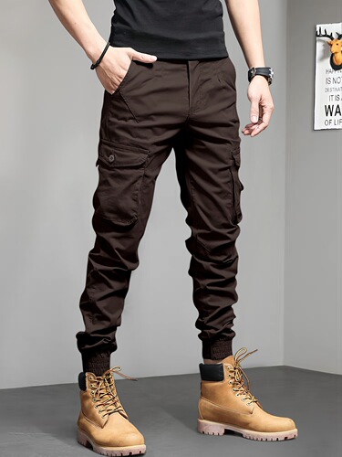 Solid Cargo Cropped Pants Slim Fit