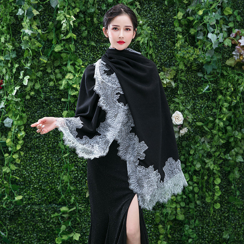 Bufanda de Cachemira primavera y otoño mantón de encaje para mujer Capa exterior con vestido de capa cheongsam desgaste exterior de doble uso elegante