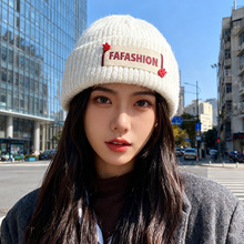 韩国ins针织帽子女大头围刺绣套头冷帽秋冬百搭卷边保暖毛线帽男