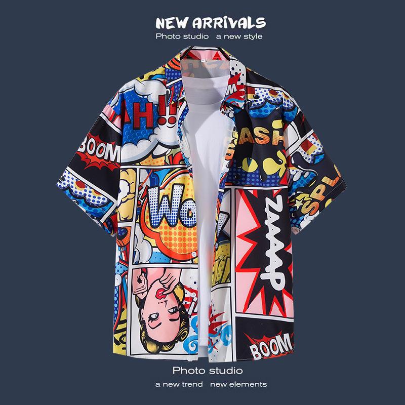 Camisas de manga corta estilo Hong Kong para hombres y mujeres, camisas florales de manga tres cuartos holgadas y delgadas de verano para playa hawaiana