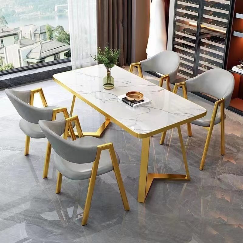 Household Dining Table and Chair Combination suit Milk Tea Shop Reception Negotiation Table and Chair Combination Imitation Rock Plate Small Apartment Square Table