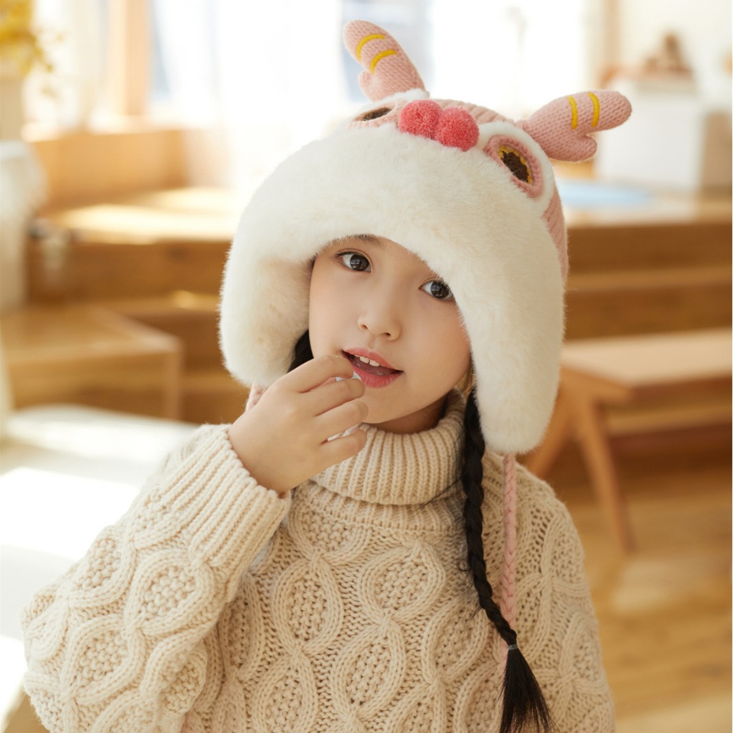 Invierno nuevo sombrero de lana de punto de ángulo de dragón sombrero para niños de tamaño mediano y grande caliente sombrero de peluche chino para leones