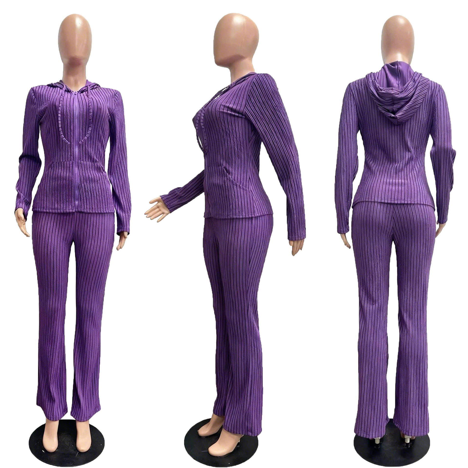 Damen Sportanzug Mit Kapuze Und Rippstrick Herbst Winter_voghion.com