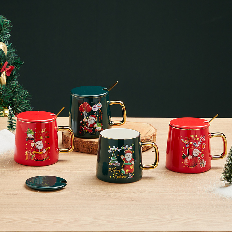 Taza de cerámica de Navidad con tapa cuchara nueva caja de regalo de Navidad de dibujos animados creativa transfronteriza