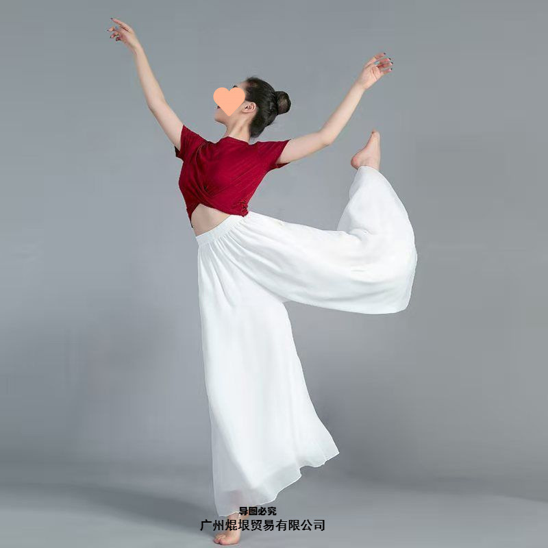 Elegant White Chiffon Wide-Leg Pants Modern Dance Practice Pants Loose Classical Dance Pants Chinese Style Dancewear Yoga Pants