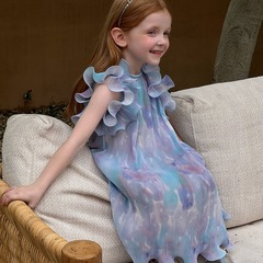 New Year's Eve 2024 Summer New Children's Clothing Girls Sleeveless Lace Dress Korean Children's Chiffon Dress