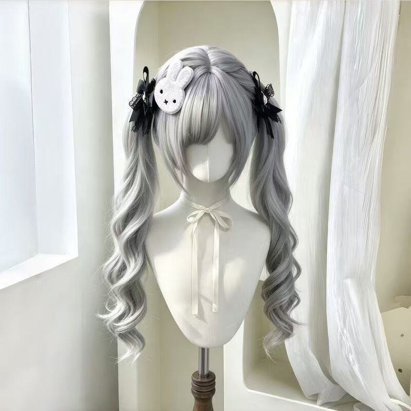 Full Head Wig, Silver-Gray Long Curly Hair, No Need for Conditioning, Gothic Lolita Style, Daily Natural Realistic Full Head Wig Full Head Wig, Silver-Gray Long Curly Hair, No Need for Conditioning, Gothic Lolita Style, Daily Natural Realistic Full Head Wig