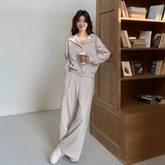 运动休闲两件套女2025年秋新款大翻领宽松显瘦卫衣气质休闲阔腿裤