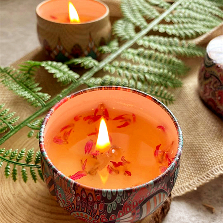 Tinplate box candle wedding handmade scented small candle birthday dried flower soy wax gift scented candle