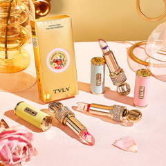 TVLV水晶金箔變色花瓣口紅持久保濕滋潤果凍金箔唇膏溫變鮮花口紅