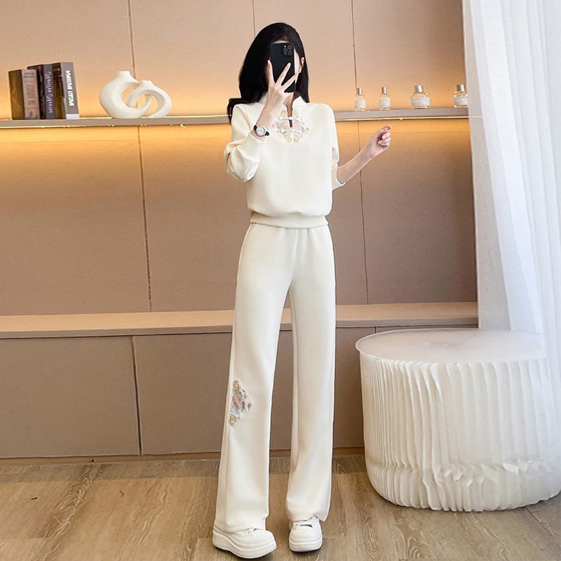 Damen-Freizeit-Sportswear-Set: Hoodie mit Froschknopfleiste, weite Hose, zweiteiliges Outfit für Frühling und Herbst_voghion.com