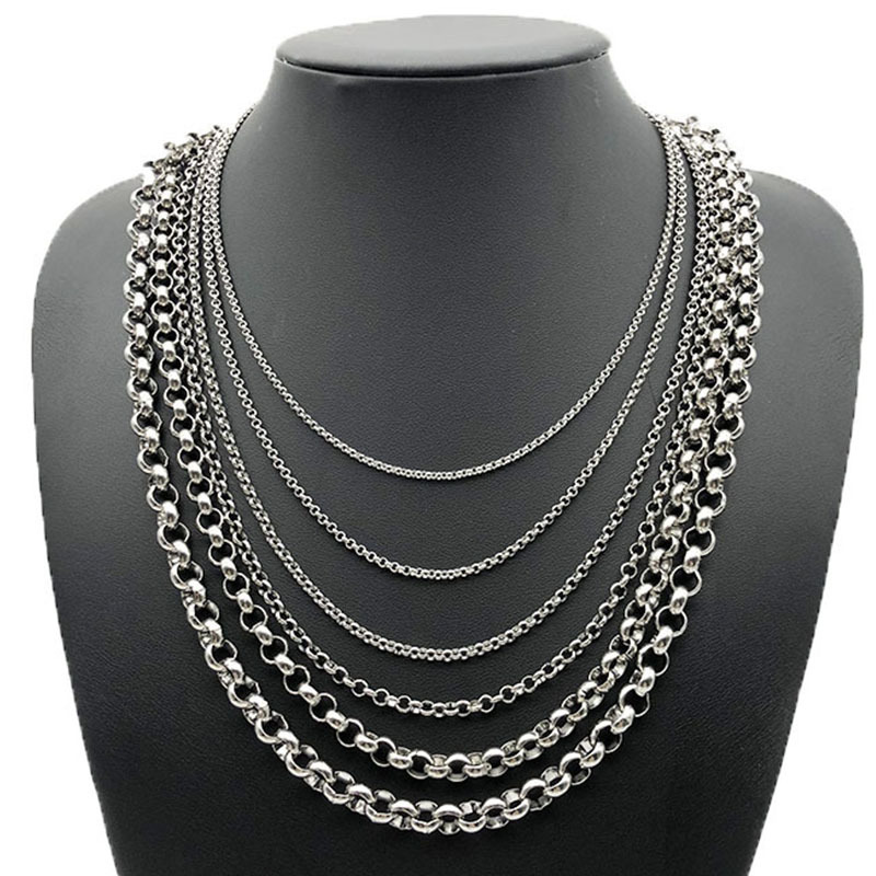 Stainless Steel Rolo Chain Necklace With Interlocking Pendant_voghion.com