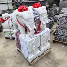 汉白玉大象抱鼓门墩石雕门墩一对中式庭院门口貔貅石鼓门装饰摆件