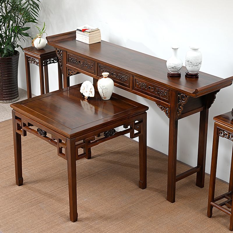 New Chinese-Style Altar Table Set with Solid Wood Rural Hall Furniture, Six-Piece Set Including Eight Immortals Table, Shrine Table, and Incense Table