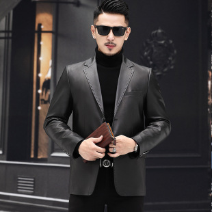 Spring and Autumn New Men's Leather Jacket Men's Sheepskin Suit Single Leather Jacket Versatile Business Casual Leather Jacket Solid Color