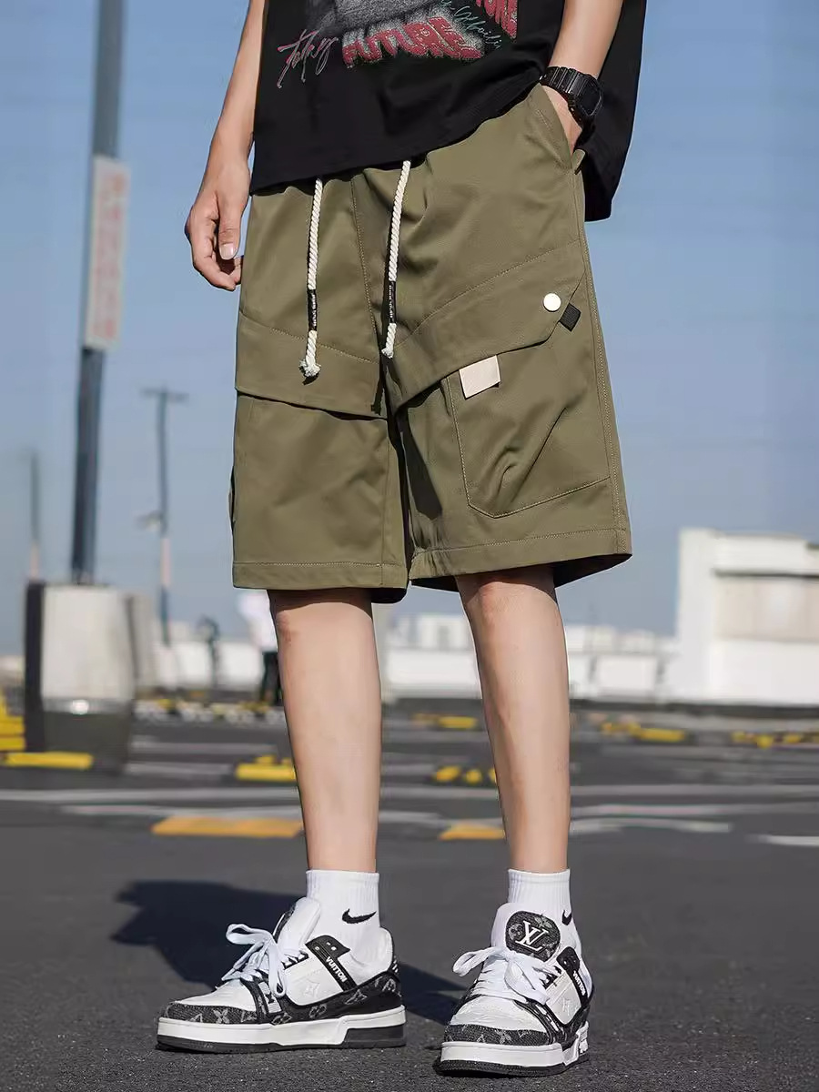 Pantalones cortos de herramienta de moda para hombres, guapo estilo de puerto, pantalones casuales de cinco puntos largos, pantalones cortos de hombre, pantalones medianos