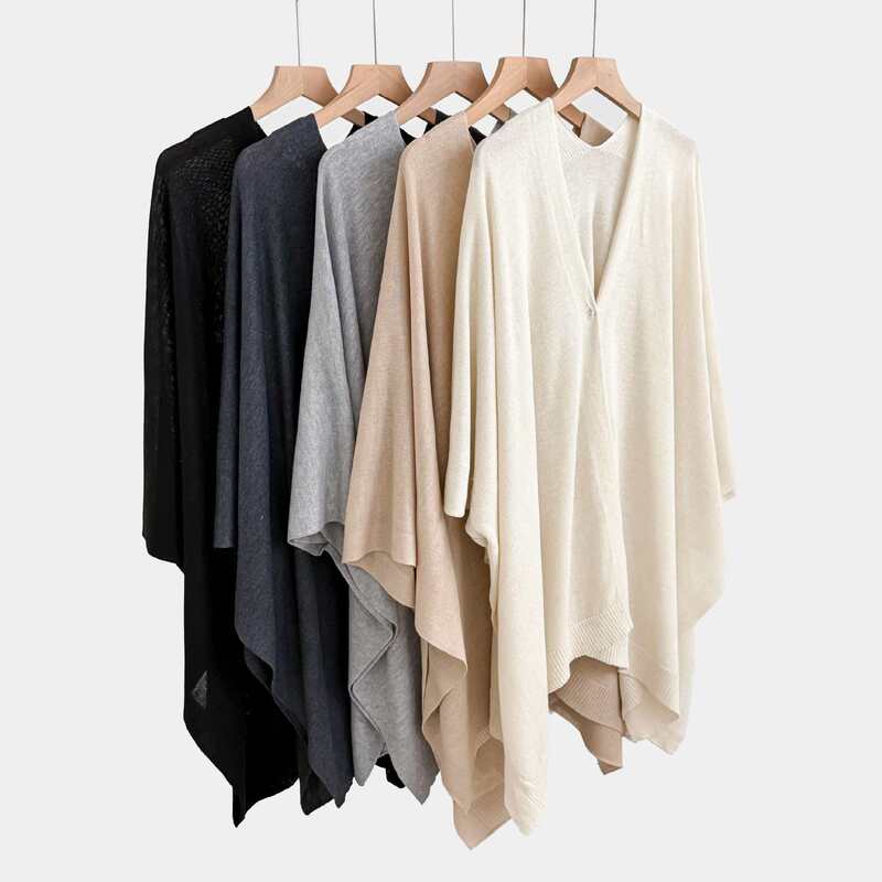 New large shawl with knitted button cardigan, solid color, loose, fashionable and versatile, suitable for air-conditioned rooms, knitted cape coat New large shawl with knitted button cardigan, solid color, loose, fashionable and versatile, suitable for air-conditioned rooms, knitted cape coat