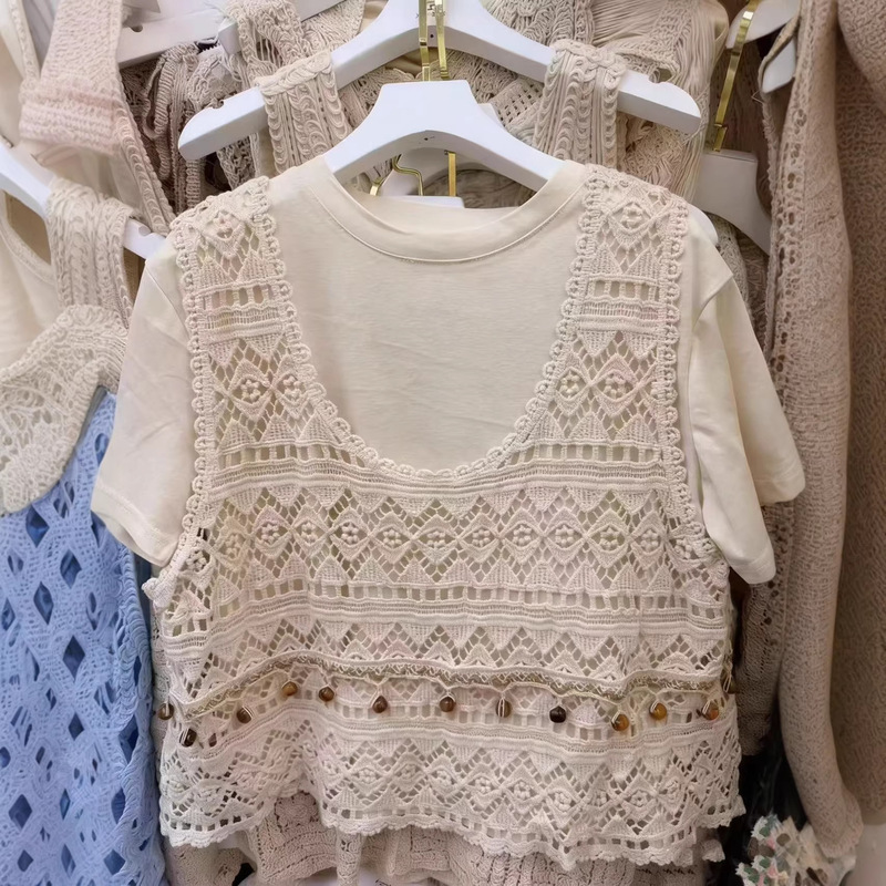 Bohemian Hollow-Out Small Flutter-Sleeve Knit Vest for Women, Summer Outerwear Layered with Lace Cover-Up Sleeveless Top Bohemian Hollow-Out Small Flutter-Sleeve Knit Vest for Women, Summer Outerwear Layered with Lace Cover-Up Sleeveless Top