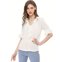 E 44603 V-neck ruffled top V ���Ҷ�����¿羳