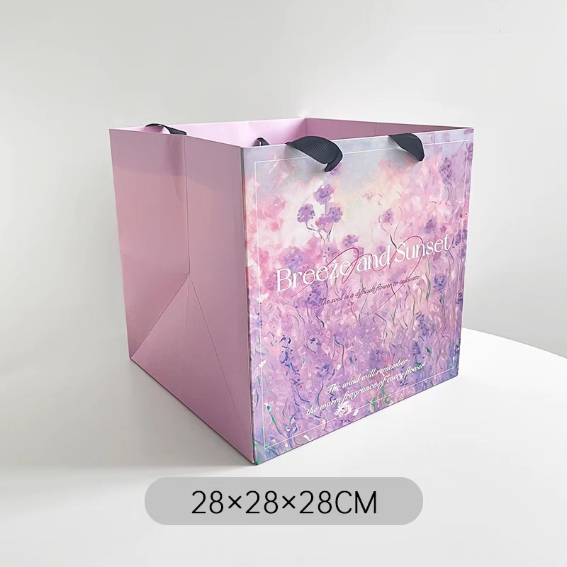 卓兰鲜花手提袋油画风手拎袋加厚大尺寸纸袋花束打包手工diy材料|undefined