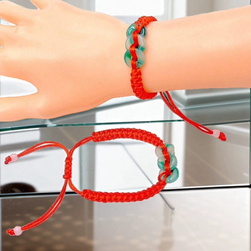 Children's red rope bracelet, hand-woven colorful cord, adjustable length