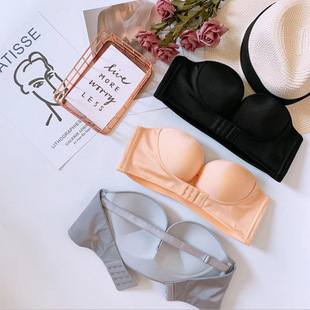 Cross-Border European and American Large Cup Qq Sugar Oxygen Intimates Women's Strapless Front Buckle Push-Up Non-Slip Invisible Breathable Wrap Bra
